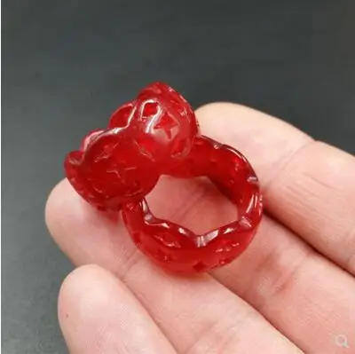 

2pc Natural bloodstone ring chicken blood red carved ring