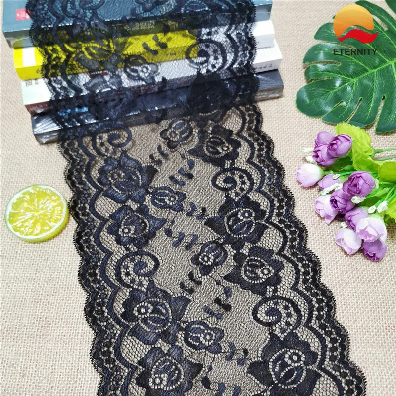 20CM Black Wide Elastic Mesh Lace Embroidery Knitted Fabric For Sewing Accessories Used On Dress And Clothes E1082