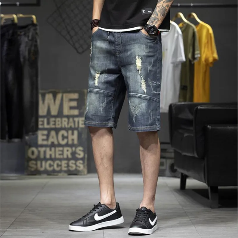 Summer Denim Shorts Jeans Men's Stretch Elastic Waist Baggy Cowboy Short Pants Tide Casual Men Clothing XXXXL