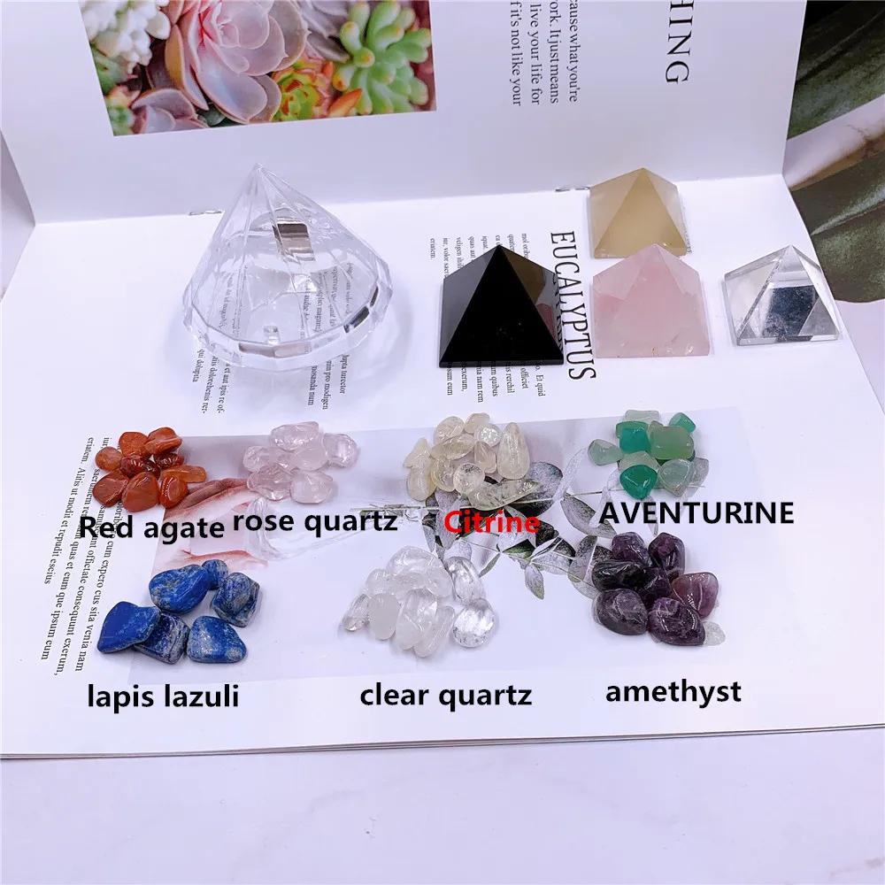 Natural Crystal Pyramid Seven Chakela Gravel Quartz Healing Stone Reiki Crystal Point Energy Pyramid Gift Box Home Decor