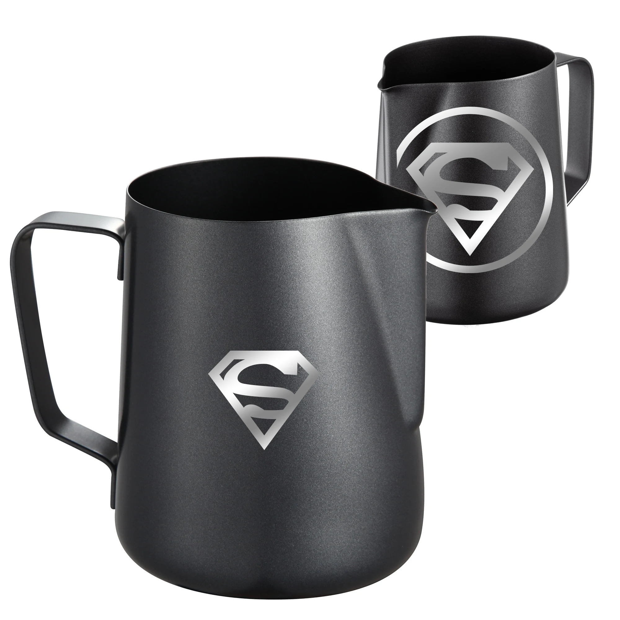 Stainless Steel Milk Frothing Pitcher, Coffee Creamer, Non-stick Coating, Black Jug, DIY Logo Pitcher