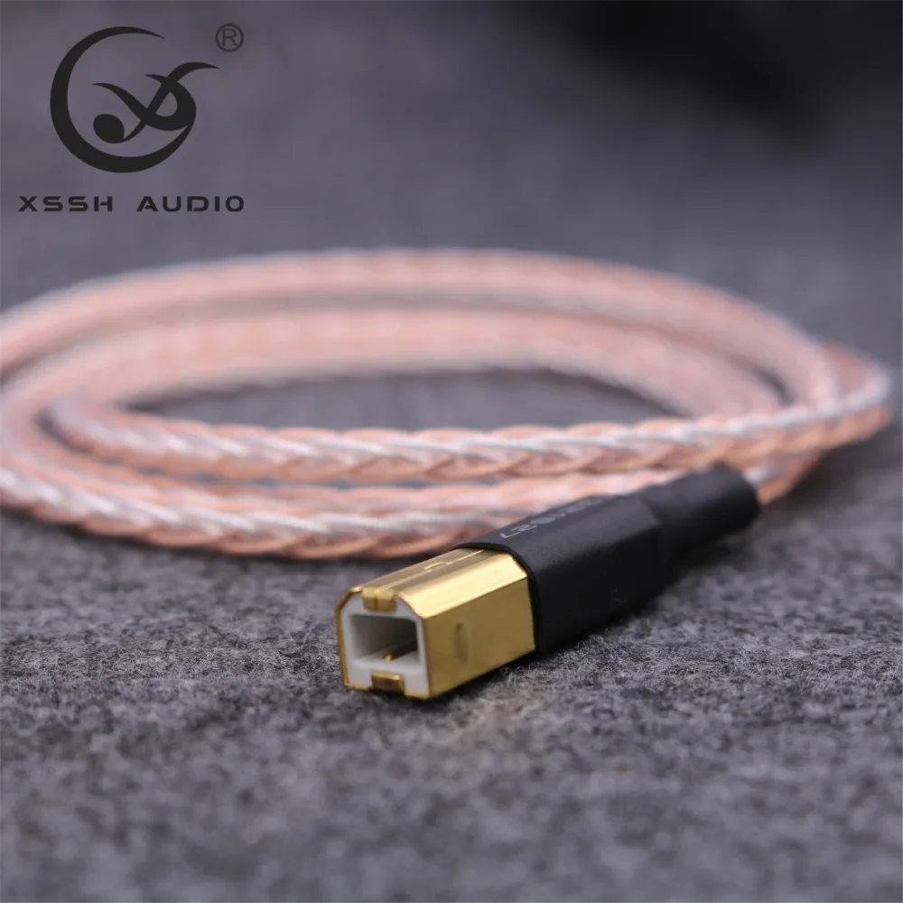 خطوط البيانات XSSH لتقوم بها بنفسك OEM ODM OCC 7n النحاس الفضة مختلط OFC موصل USB A إلى USB B تمديد Aux وصلة كابل الصوت سلك ل DAC