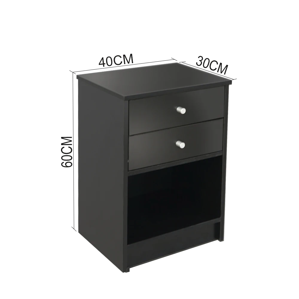 Two Styles 40 x 30 x 60cm Round Handle Night Stand Bedside Table with One / Two Drawer Black