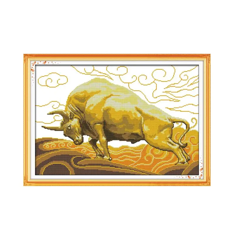 Bullish Pattern Cross Stitch Chinese Animal Embroidery Kit 11CT 14CT Count Printed Fabric Needlework Full Set DIY Sewing Crafts