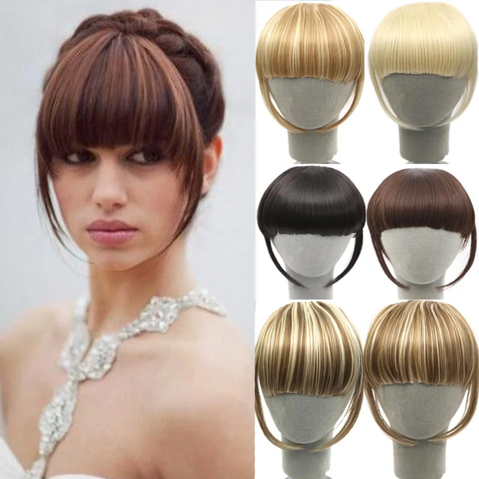 SHANGKE Synthetic Fringe Clip In Hair Bangs Hairpiece Clip In Hair Extensions Heat Resistant Fake Bangs Hair Piece 8 Colors