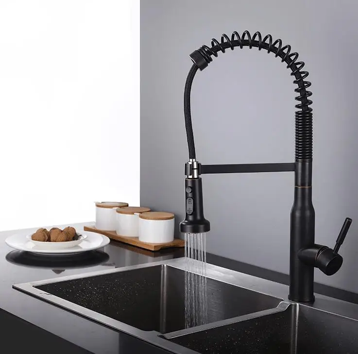 

ORB Brass kitchen faucet three functions pull out sprayer Oil Rubbed Bronze rotatable sink mixer faucet