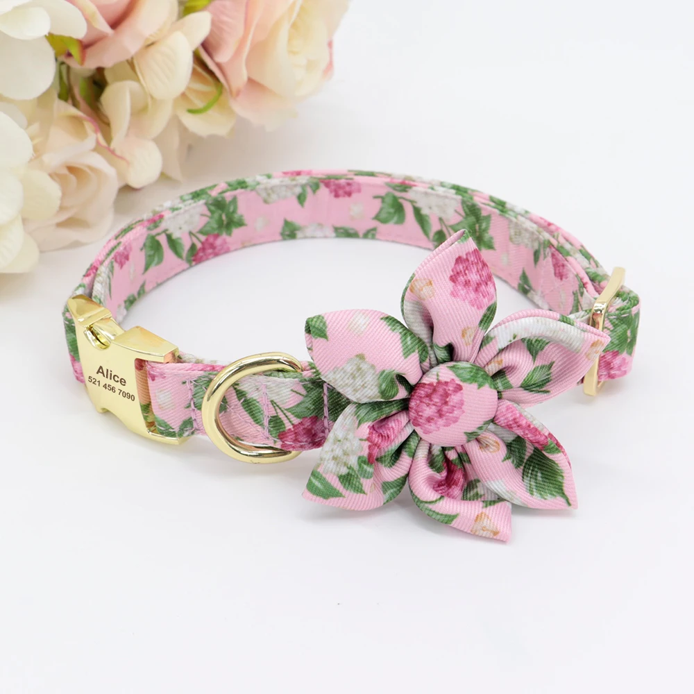 Flower Custom Dog Collar Printed Pet Nylon Dogs Collar Personalized Chihuahua Puppy Collars for Small Medium Large Dog