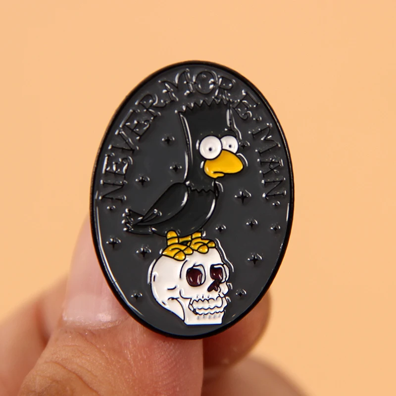 Nevermore Raven Edgar Allan Poe Bart Enamel Brooch Pin Lapel Hard Metal Pins Brooches Badges Exquisite Jewelry Accessories Gifts