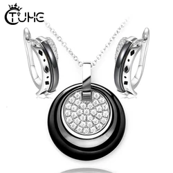 2020 New Classic Women's Wedding Jewelry Set Black Gold Color Round Necklace Earrings Healthy Ceramic Material Accessory Gift