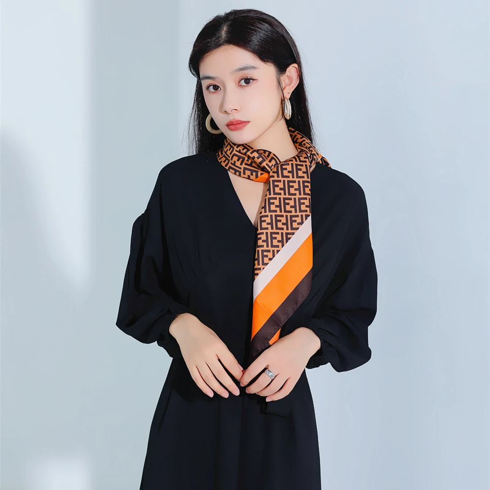 

Европейский модный весенний квадратный шарф в полоску с буквами 90*90 см из Твила, большой женский аксессуар, женский шарф