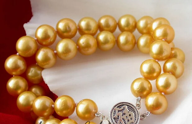 

2row 8" nature 9-10mm round champagne sea shell pearl bracelet