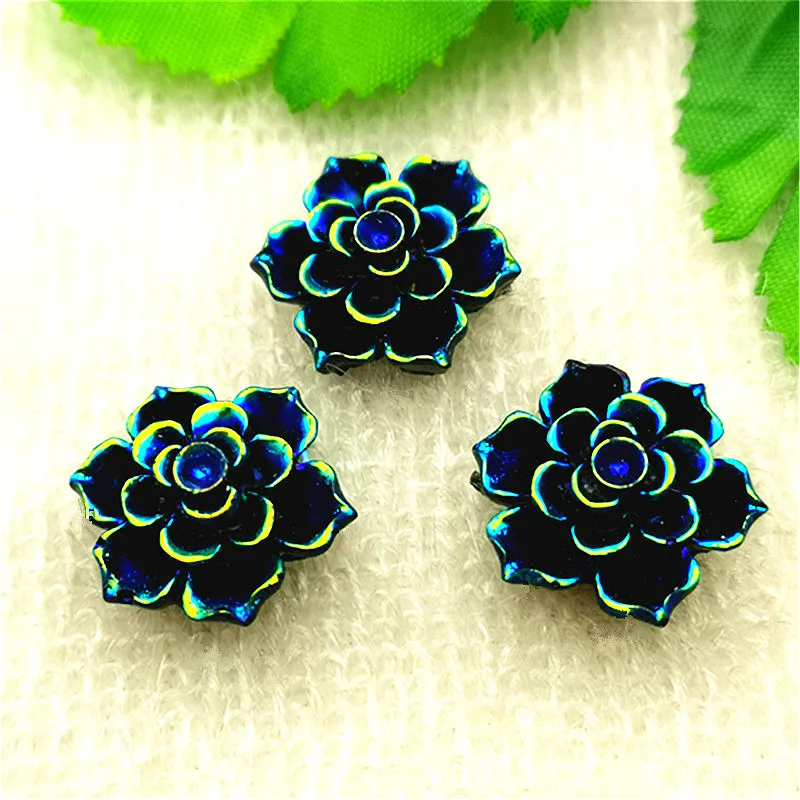 DIY 10pcs Mix 20mm AB Resin 3d Flower Flatback Rhinestone Wedding Buttons Crafts