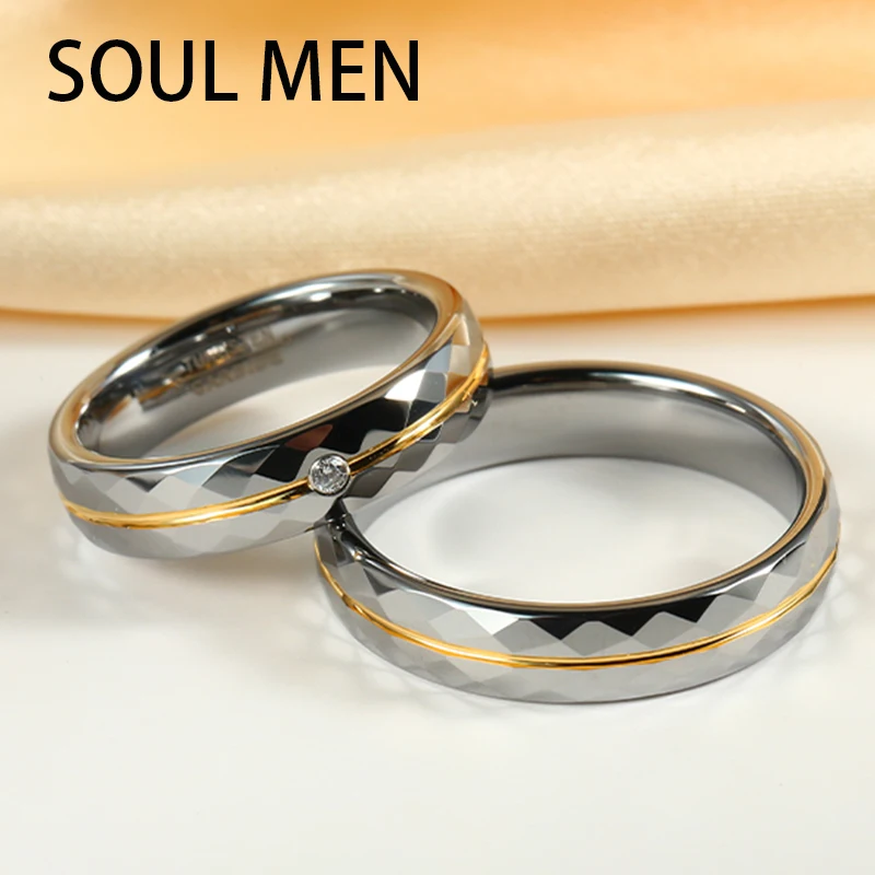 Trendy 4mm/5mm Tungsten Rings For Women Men Couples Wedding Band High Polished Inlay Shiny Stone For Engagement Rings