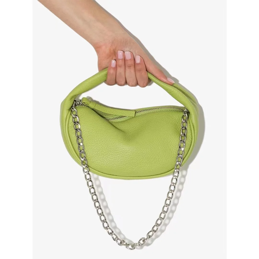 Fashion Pleated Soft PU Leather Single Shoulder Bag Women Thick Chain Dumpling Shape Clutch Solid Color Cloud Messenger Handbag