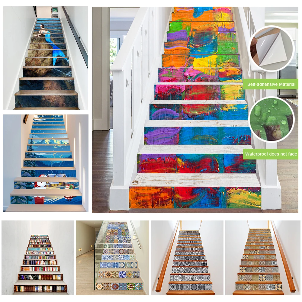 13pcs/set 27 Styles For Choice Stair Wall Stickers Staircase Steps Tiles Home Decor Art Mural Peel & Stick Waterproof Wallpaper