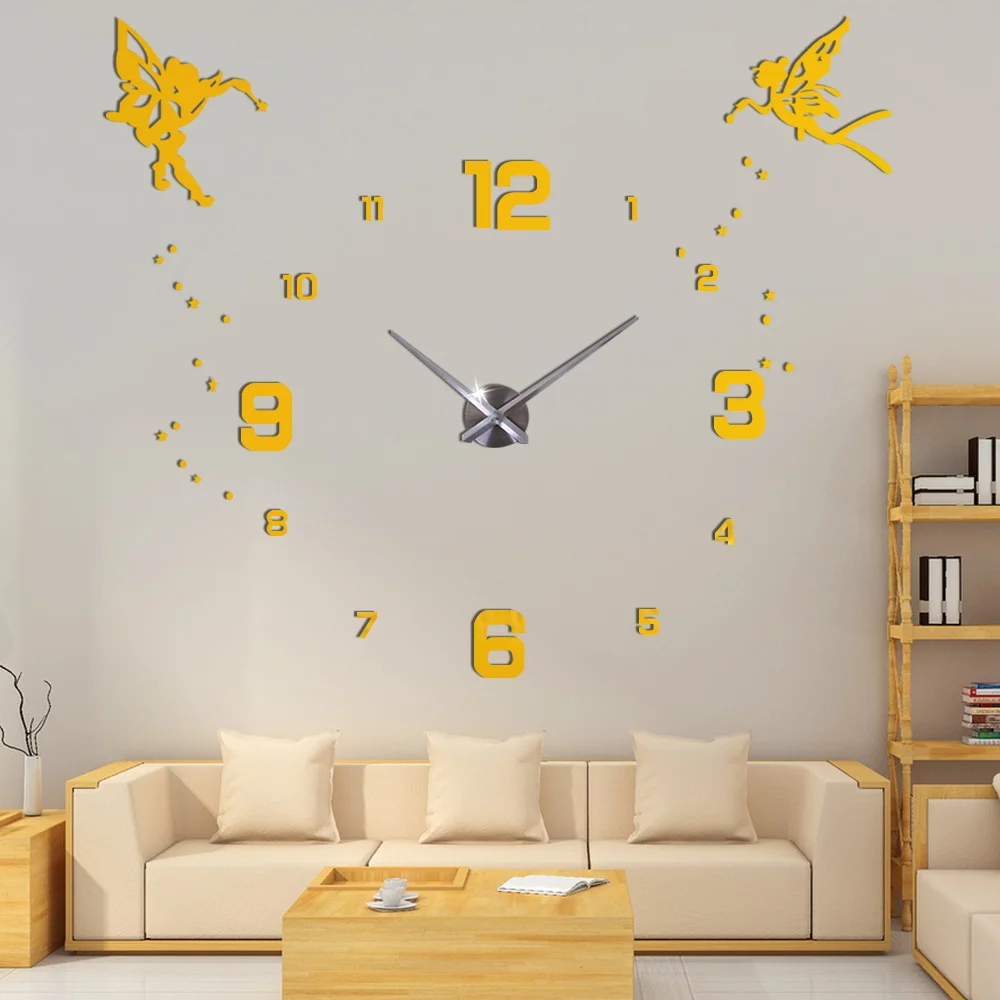 Large 3D Wall Clock Modern Design Silent Mechanism 47 Inch Acrylic Wall Sticker Clock for Kid\'s Room Decor