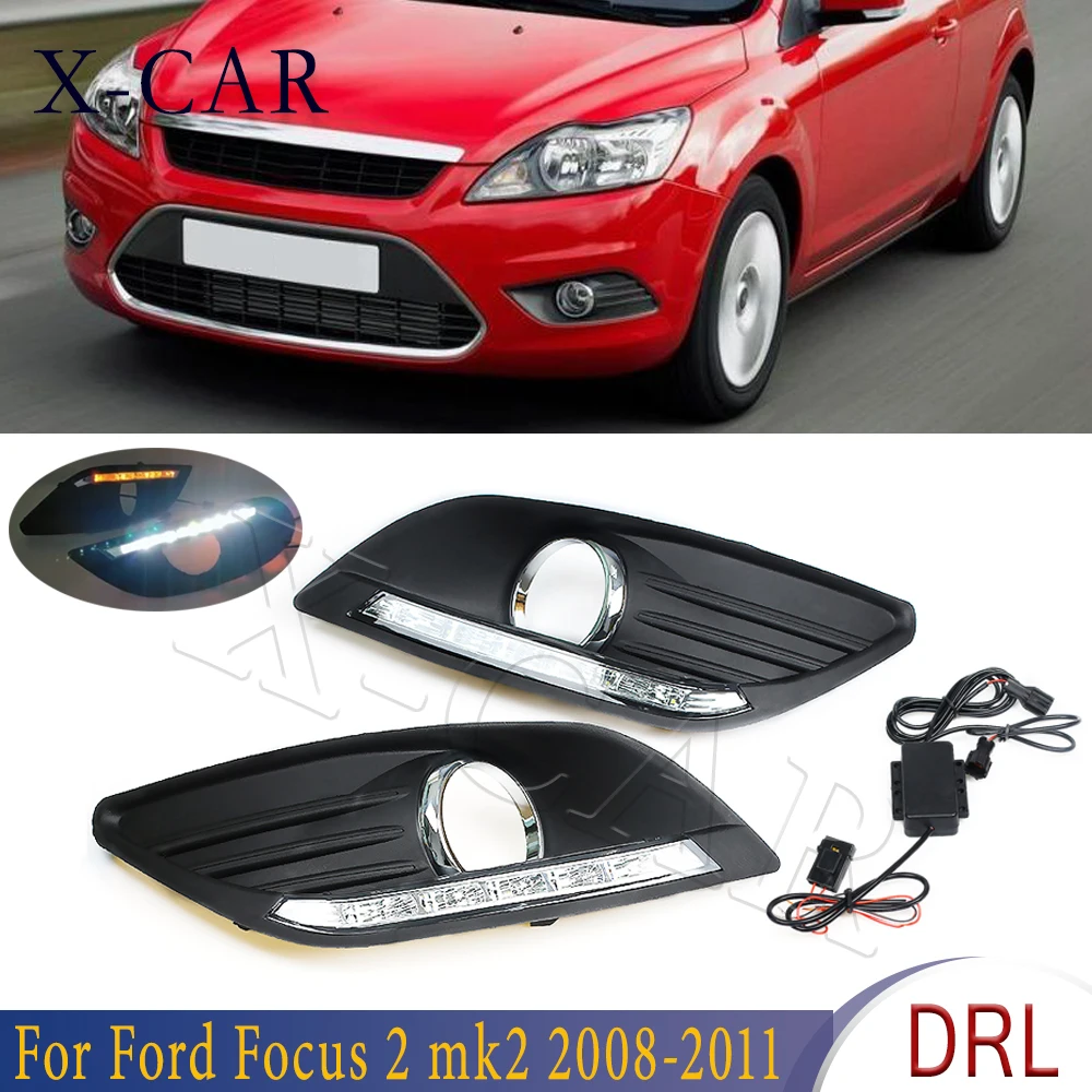 X-CAR 1Pair Car Front Driving Lamp Foglight Daytime Running Light Drl White 12V Car LED DRL For Ford Focus 2 Mk2 2008 2009-2011