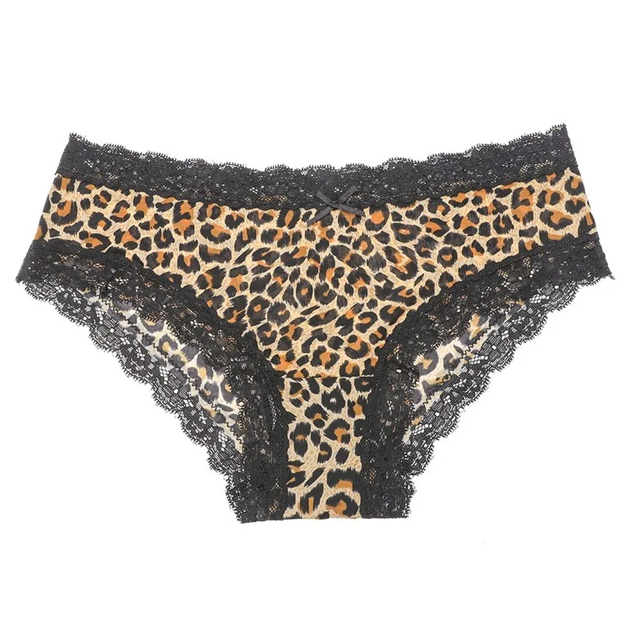 Sexy Hot Women Lace Leopard Print Panties Breathable Sport Underwear Underpants Seamless Lingerie Mid Waist Pants Tangas Female