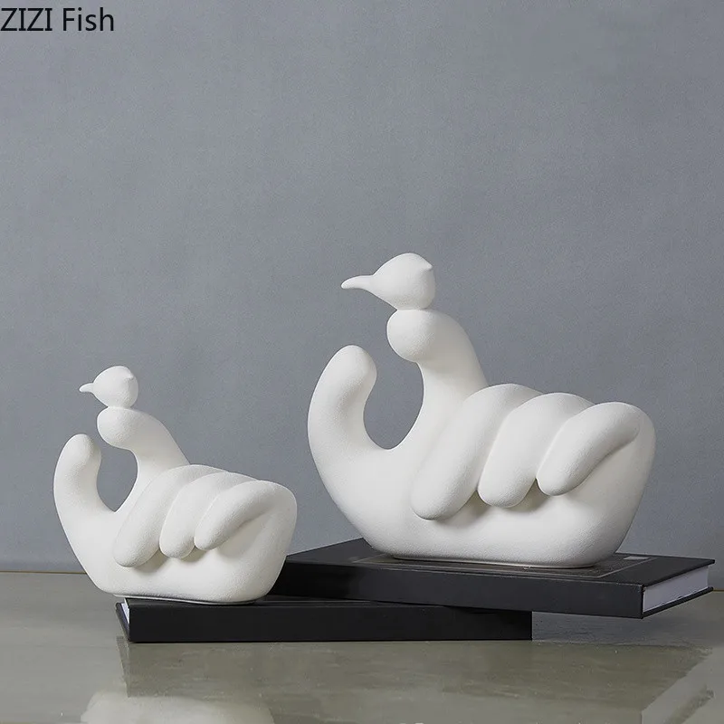 

White ceramic bird manpower Desktop crafts ornaments Abstract human body Simulation animal finger Modern home decoration