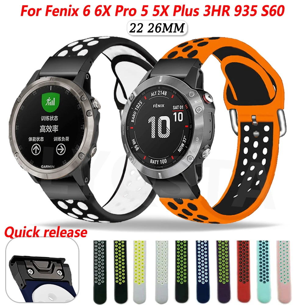 Quickfit – bracelet de montre en Silicone, 22 26mm, pour Garmin Fenix 6 6X Pro 5X 5 Plus 3HR 935 945 S60, à dégagement rapide
