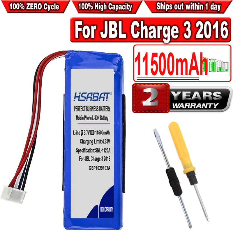 HSABAT 11500mAh GSP1029102A Battery for JBL Charge 3 2016 Version / Charge 3 ,please check the place of 2 red wires