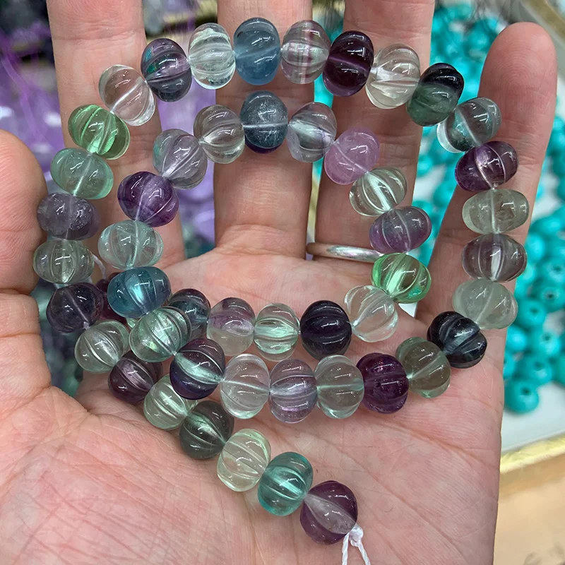 Natural Fluorite Stone Beads 15'' Rondelle Carved Pumpkin DIY Loose Beads For Jewelry Making Beads Women Bracelet Necklace Gift image 5