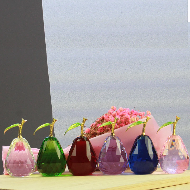 44*85mm 1pc Crystal Pear Shape Paperweight Various Color With Gift Box Glass Prism for Home Wedding Party Table Decoration Gifts