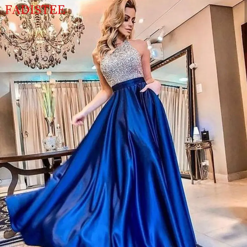 

New Style Sequin Prom Party Evening Dresses Satin Long Frock Vestido De Noiva Robe De Soirée De Mariage Playa Formal