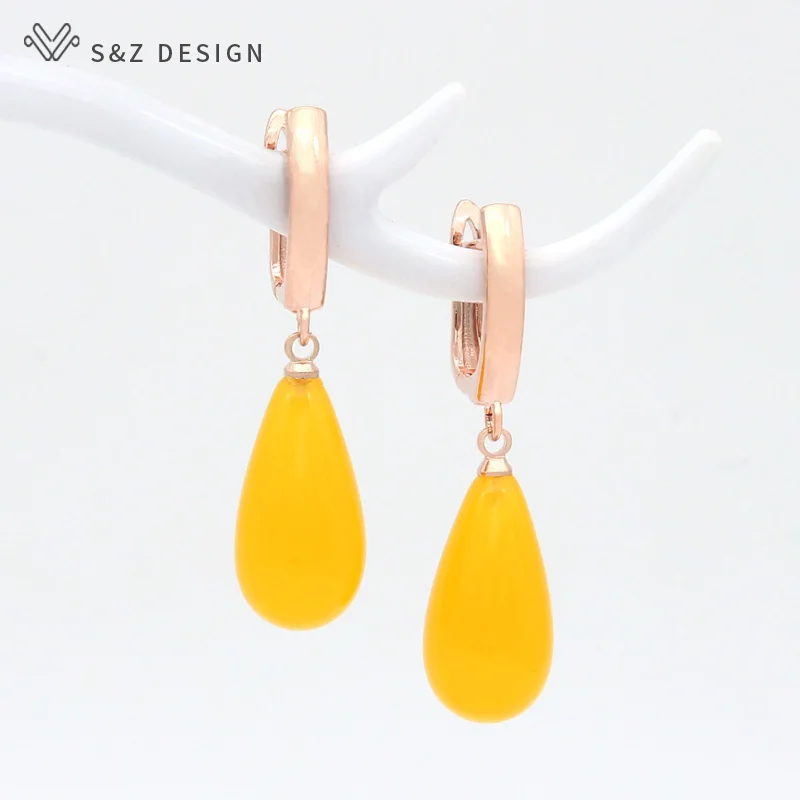 S&Z DESIGN New Original Fashion Water Drop Imitation Beeswax Dangle Earrings For Women Jewelry 585 Rose Gold Color Gift