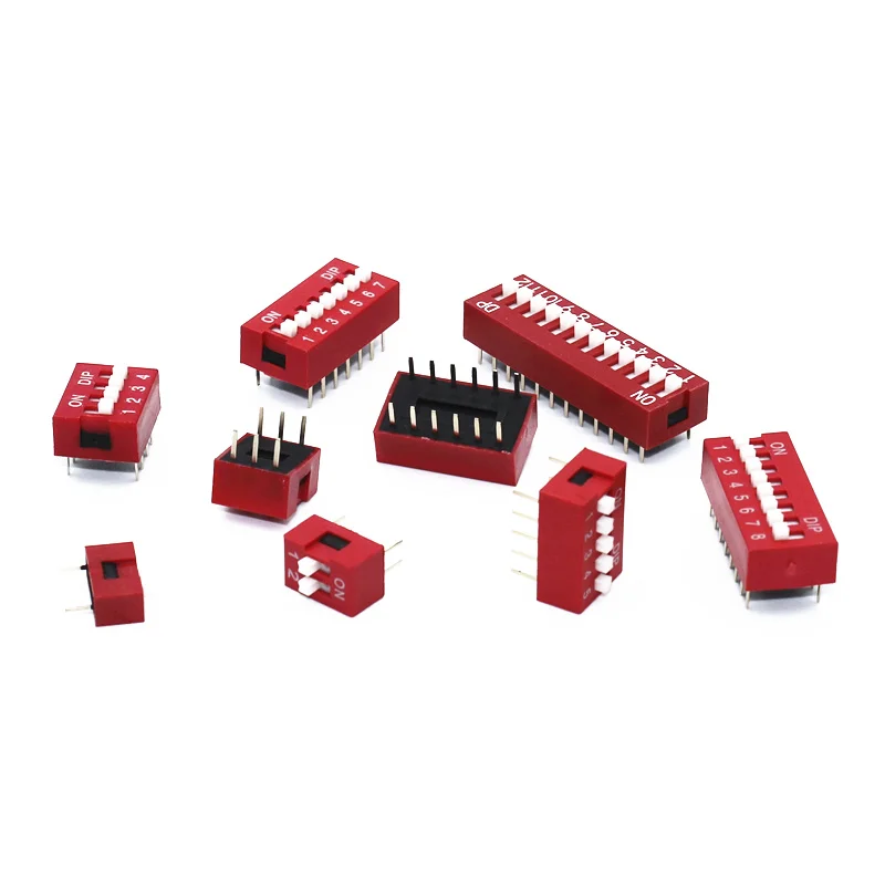 10Pcs Slide Type Switch Module 1 2 3 4 5 6 7 8 9 10 12 Bit 2.54mm Position Way DIP Red Pitch Toggle Switch Red Snap Switch