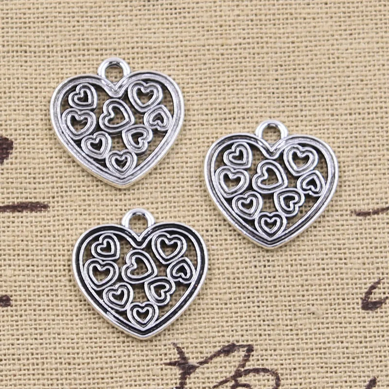 12pcs Charms Hollow Heart 19x19mm Antique Silver Color Pendants Making DIY Handmade Tibetan Finding Jewelry