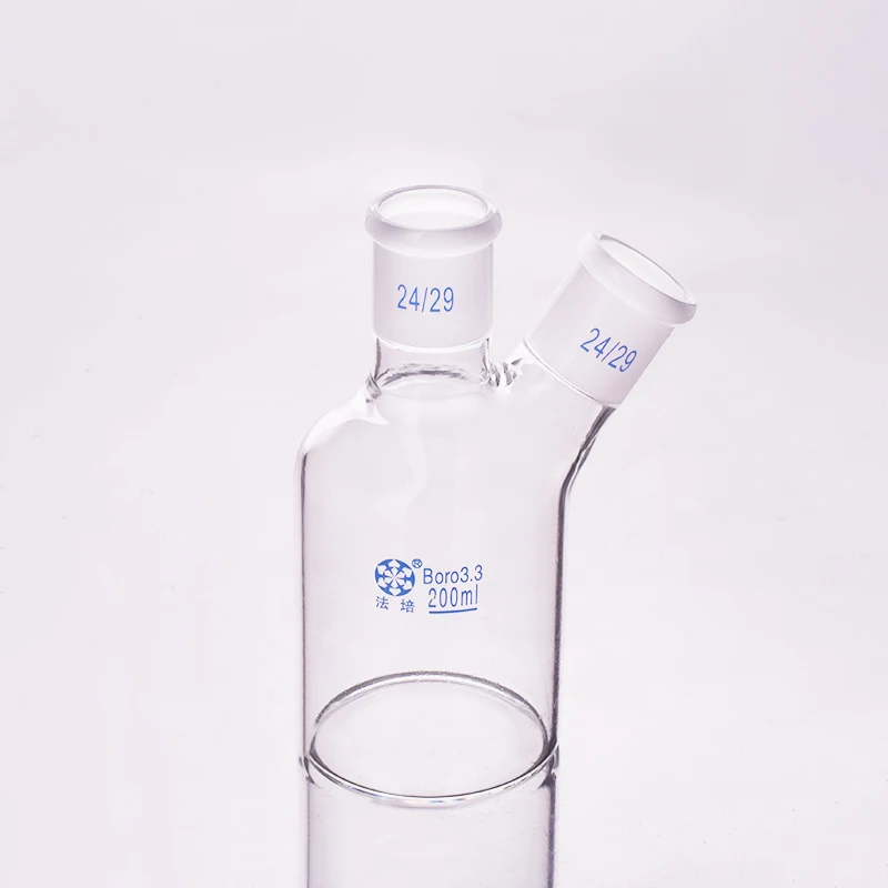 

Single-deck cylindrical two-necked flat-bottom flask 200ml,Main 24/29,Side 24/29,Single-deck cylindrical reactor bottle