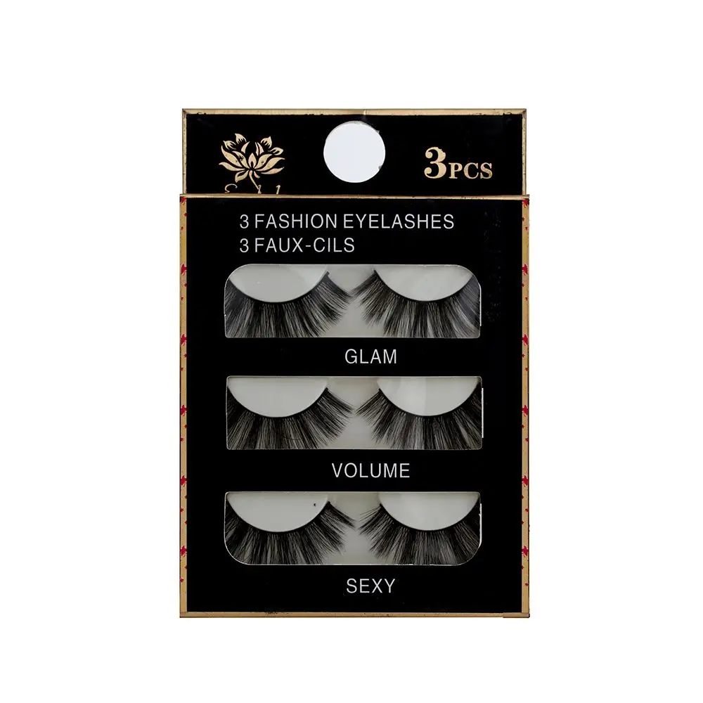 SKONHED 3 Pairs Beauty Thick Cross Messy Natural Makeup Extension Tools 3D Silk Fiber False Eyelashes