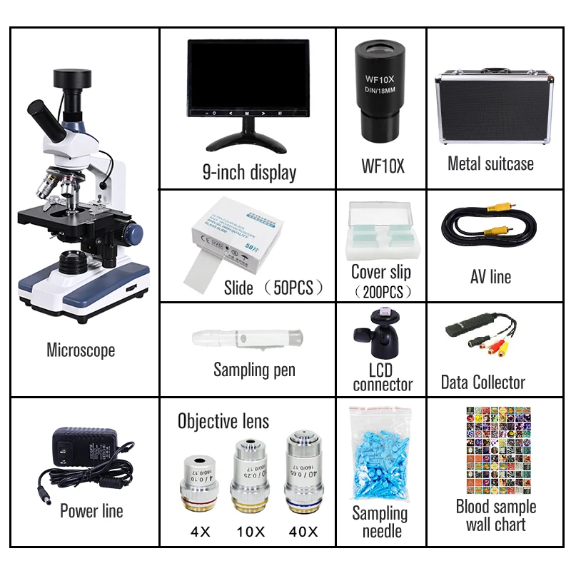 1500X Binocular Digital Biological Laboratory Microscope, 9” LCD+5MP Electronic Lens+USB Cable+Metal Case