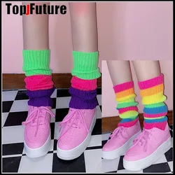 Japanese Harajuku ins contrast color hot girl fluorescent JK uniform soft girl Lori winter soil cool pile socks leg warmers