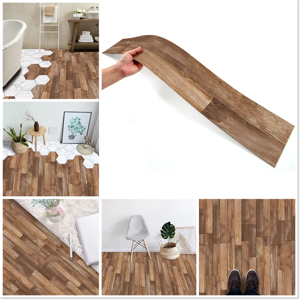 1pc Vintage Faux Wood Grain Floor Sticker Peel And Stick Wallpaper Wood Plank Waterproof Vinyl Wallpaper Covering For Restauran