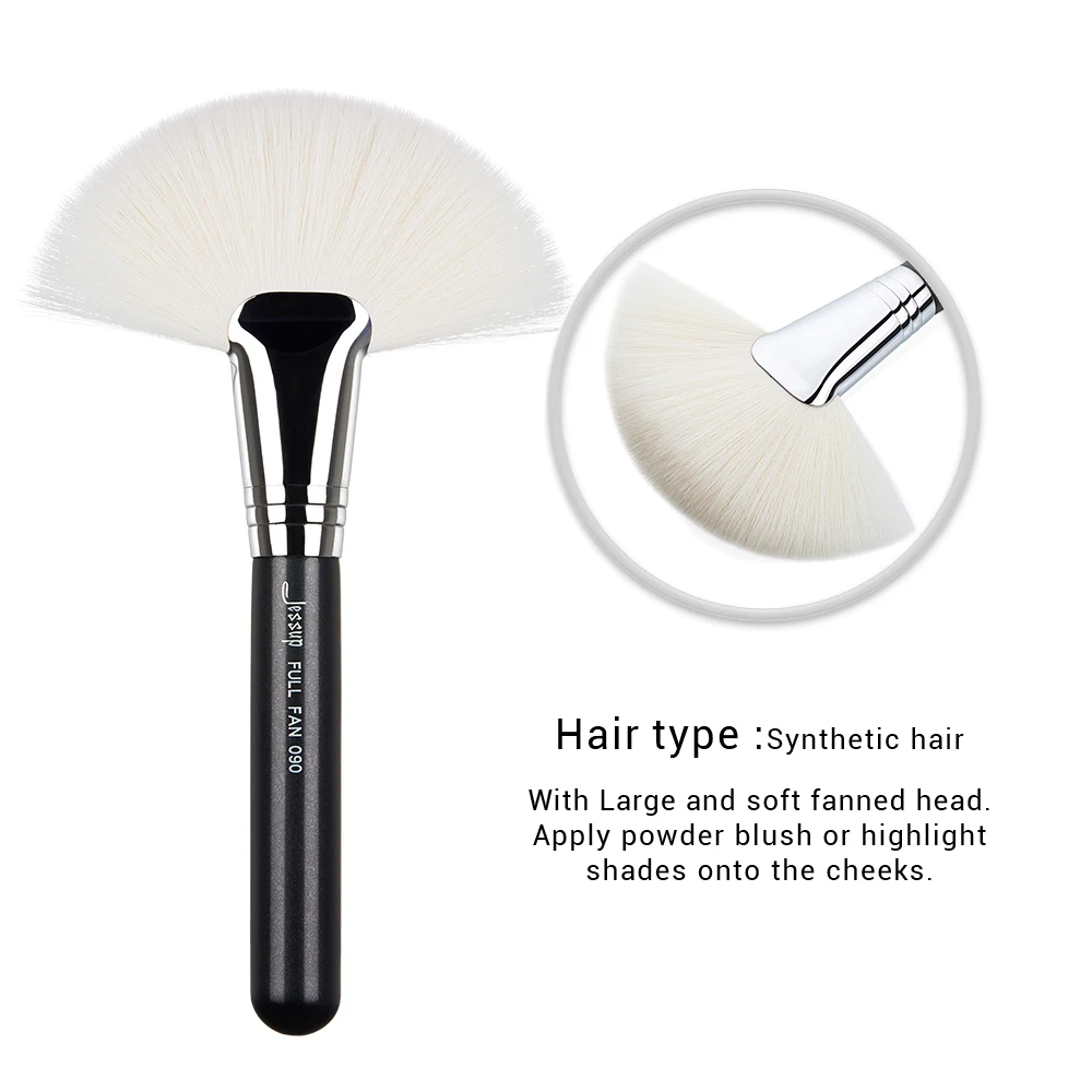 Jessup Single Makeup Brush FULL FAN High Quality Professional Fiber Hair Black-Silver Wholesale Face Brush 1pcs-090