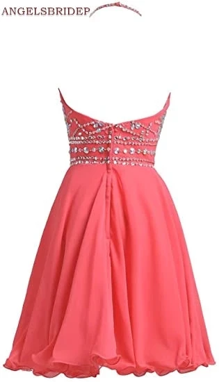 Angelsbridep High Neck Kurze Heimkehr Kleider Graduation Roben Sparkly Perlen Chiffon Pageant Party Vestidos De Graduación