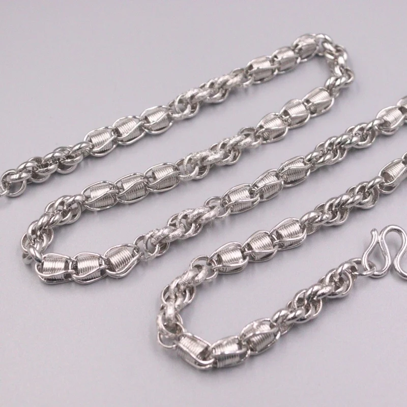 New Fine Pure S925 Sterling Silver Chain Women Men 6mm Toggle Link Hollow Bead Necklace 55cm 22inch