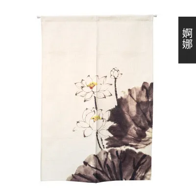 Chinese style wash painting lotus flower cloth half door window curtain home decoration bedroom living room kitchen household