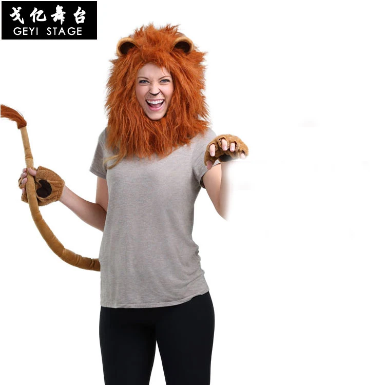 Animal Costumes Props Accessories Halloween Party Cosplay Costumes Black Cat Cheetah Mouse Lion Dog Suit Headgear Tails