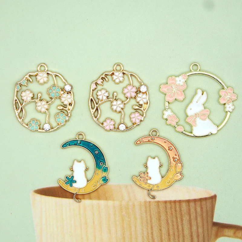 

10Pcs/Set Enamel Moon Rabbit Charm For Jewelry Making Finding And Crafting Fashion Earring Pendant Cute Bracelet Necklace Charm