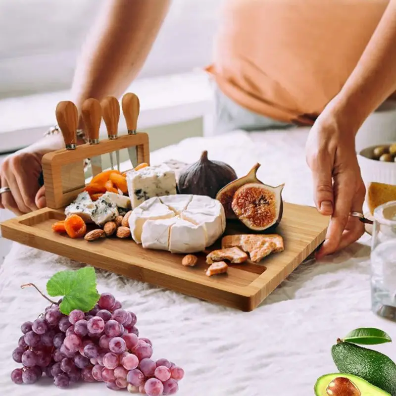 Chopping Board Bamboo Cheese Board Set Meat Charcuterie Platter Serving Tray For Make Cheeses Appetizers Fruits Delicious Meats