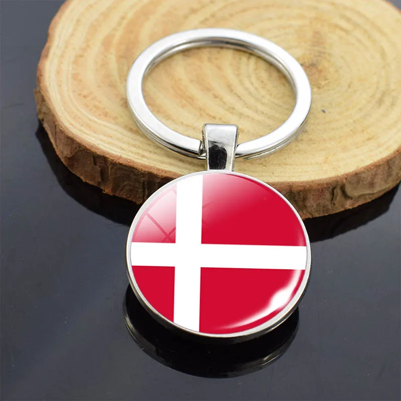 Nordic Countries National Flag Key Chains Denmark Sweden Norway Finland Iceland Flag Double Side Glass Cabochon Keyring Pendant