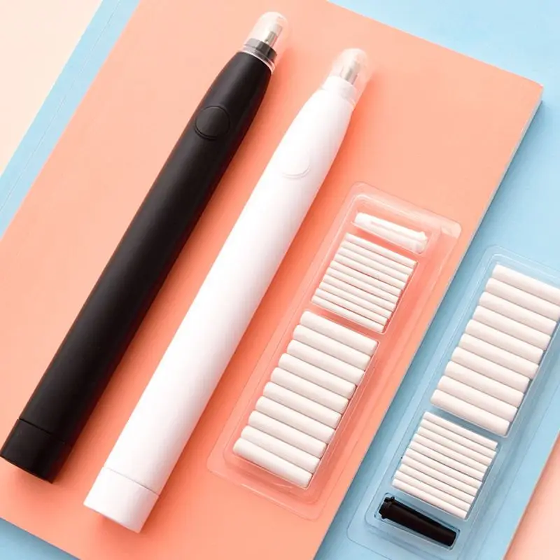 Borrador de lápiz eléctrico Kawaii para niños, Con recargas, para pintar, bocetos, dibujar, oficina, material escolar, papelería, 20 Uds.