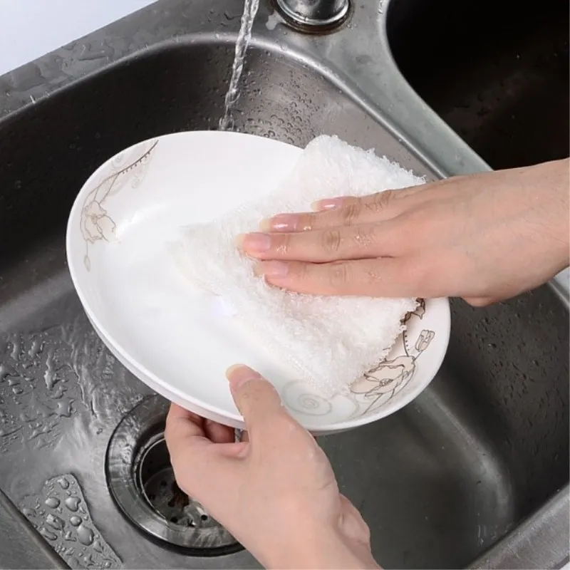 Anti-Grease Bamboo Dish Cloth Kitchen Cleaning Cloth Washing Towels Magic Micro Fiber Wiping Rags Dishcloth Scouring Pad