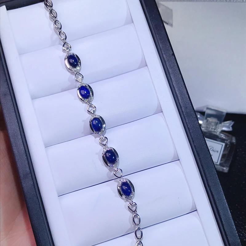 Natural sapphire bracelet, 925 silver, Each sapphire weighs 1 carat, beautiful color, electroplated platinum, no color change