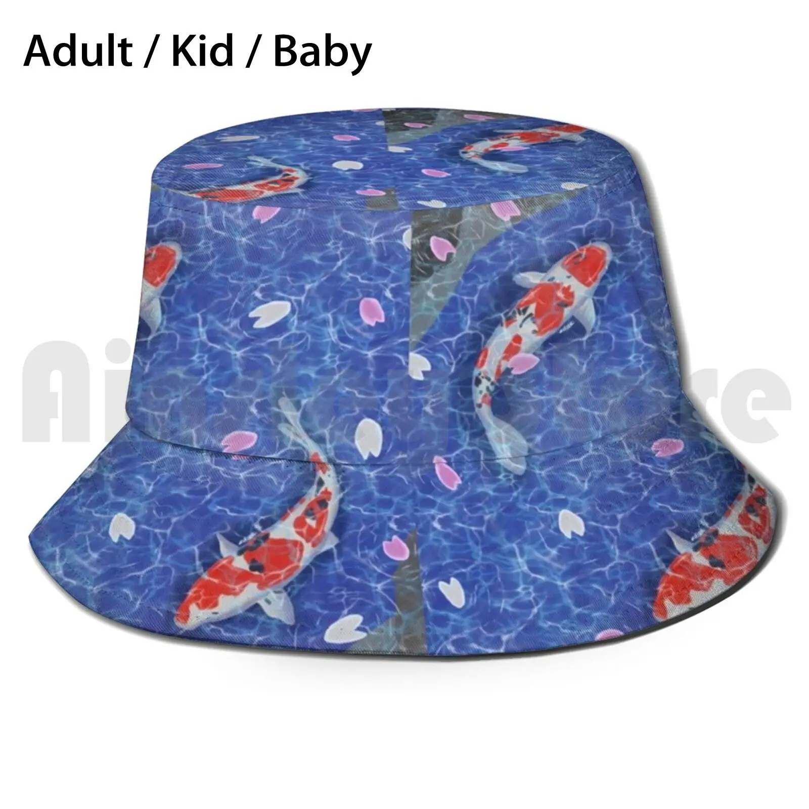 Two Kois In A Pond Bucket Hat Adult kid baby Beach Sun Hats Koi Kois Fishes Japanese Fish Aesthetic Water Pond Cherry