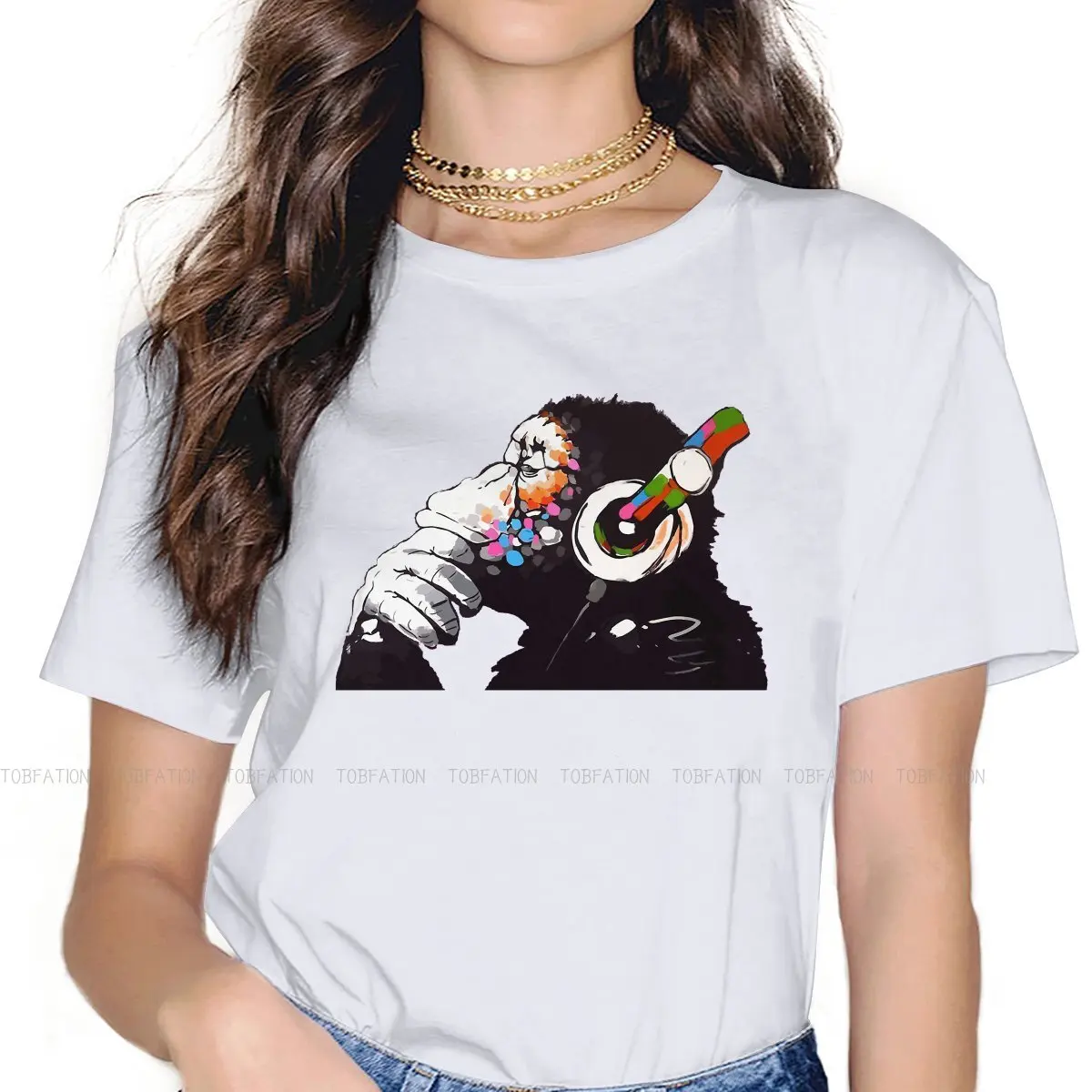 BANKSY DJ Monkey Thinker Special TShirt for Girl Music Art 5XL Hip Hop Gift Idea  T Shirt Stuff Hot Sale