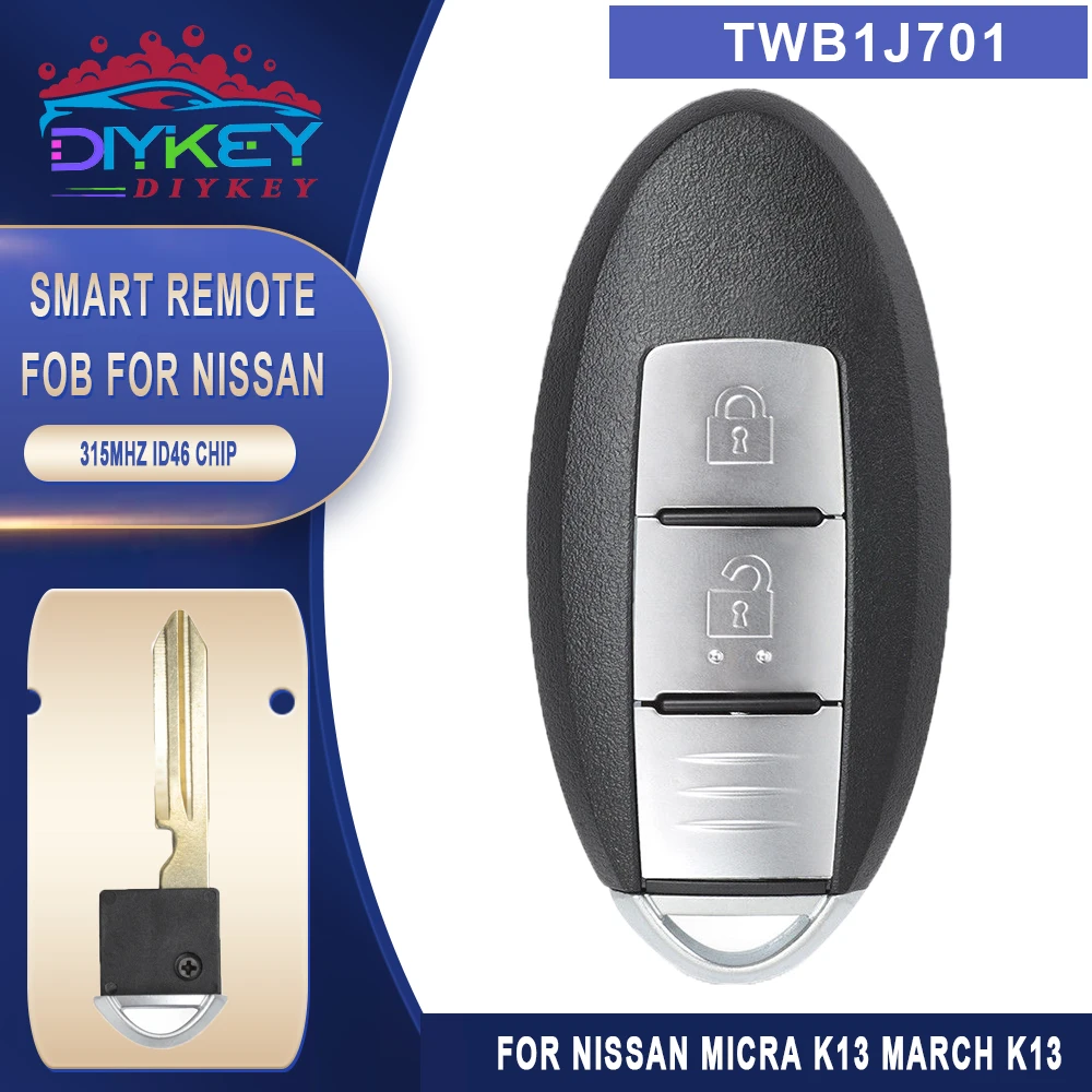 DIYKEY TWB1J701 315MHz ID46 PCF7952 Chip 2 Buttons Smart Remote Control Car Key Fob for Nissan March K13 Micra K13 Leaf